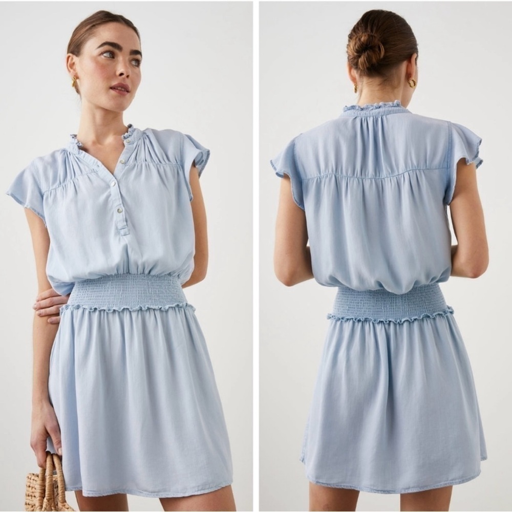 Rails Amina Smocked Mini Dress Large chambray